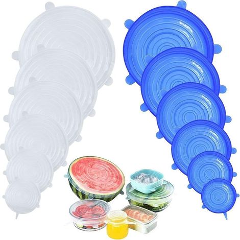 Couvercles extensibles en silicone sans BPA, 12 pièces universels de 6 tailles différentes compatibles micro-ondes, four, frigo et lave-vaisselle (1/5)