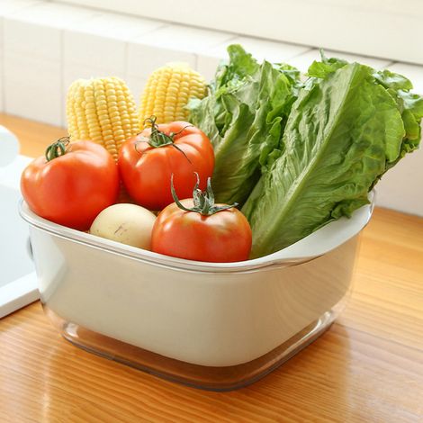 Panier à légumes et fruits à double compartiment, passoire de cuisine, ensemble de bols, panier d'égouttage en plastique pour la maison (1/5)