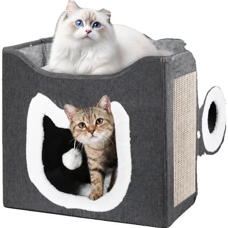 Katze Haus, Faltbares Design, Weiches Baumwollmaterial, GRAU, 40x40x36.5cm (1/5)