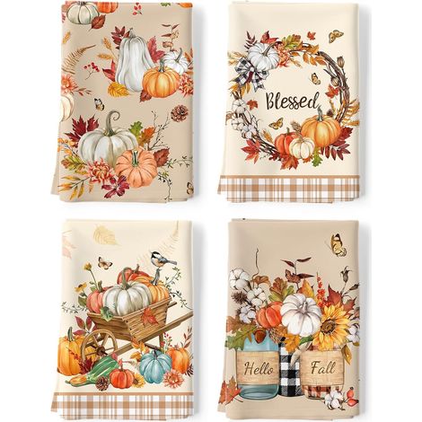 Torchons De Cuisine Citrouille Fleurs, 100% Coton, Lot de 2 (1/5)