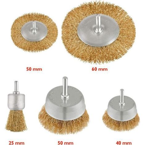 Lot de 5 brosses métalliques pour perceuse - élimination rouille/corrosion/peinture (1/3)