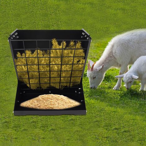 Grand Râtelier à Foin 2 en 1 pour Moutons et Chèvres avec Râtelier à Nourriture, Hay & Grain/Salt Feeder en Métal, Ratelier à Nourriture pour Chevaux avec Grille de Conservation de Aliment (Noir) (1/5)