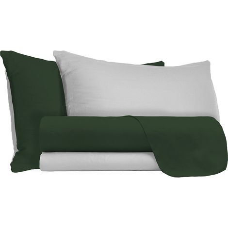 Set Lenzuola Matrimoniale Sopra Sotto e Federe Double Face Verde Oliva/Grigio Chiaro (1/4)