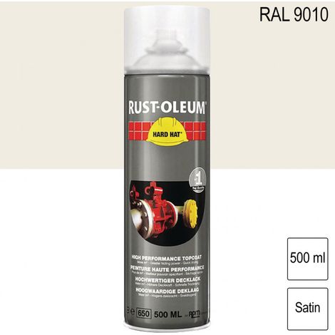 Couche de finition Hard Hat Ral-couleurs blanc pur satin RAL 9010 500ml - RUST-OLEUM - 2193