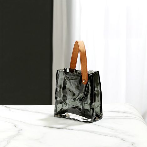Vase en forme de sac à main, vase en verre de couleur originale, vase en verre pour aquarium, vase fait main (1/5)