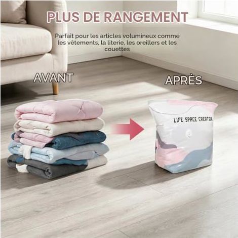 Sac Sous Vide Vetement Aspirateur, 4 Pièces Sacs de compression Sous Vide Housses de Rangement, Sans Pompe, pour les Vêtements (1/5)