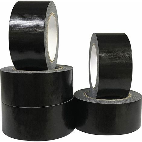 Lot de 5 rubans adhésifs en tissu noir 220 microns x 50 mm x 20m, gaffer noir,ruban adhésif americain de réparation d\'étanchéité,heavy duty duct tape,ruban large resistant noir (1/5)