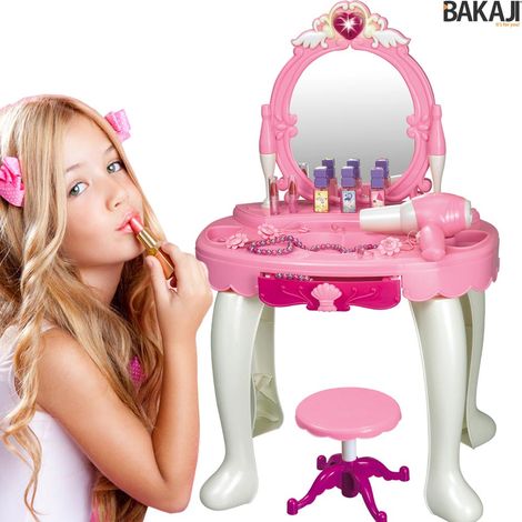 Specchiera Make Up Per Bambina Con Luci Suoni Asciugacapelli Reale E Sgabello (1/4)