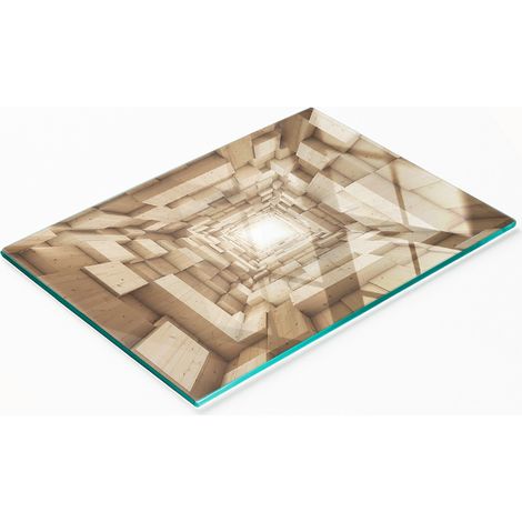 Küchenschneidebrett aus Glas mit grafischem Holztunnel, 80 x 52 cm (1/5)