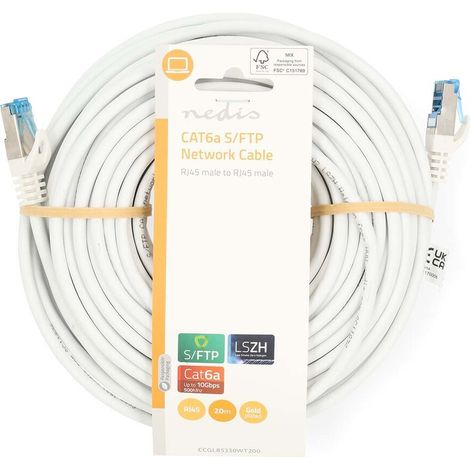 Nedis CAT6a-Netzwerkkabel / S/FTP / RJ45 Stecker / RJ45 Stecker / 20.0 m / Snagless / Rund / LSZH / Weiss / Label