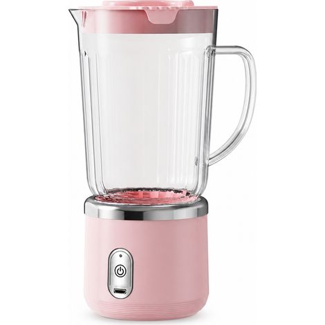 Blender portable rechargeable avec bol, rose, batterie 1500 mAh, pour jus à domicile (1/5)