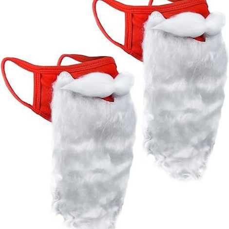 5 pièces de masques en coton rouge masques de barbe blanche drôles de vacances masques de décoration de Noël (1/4)
