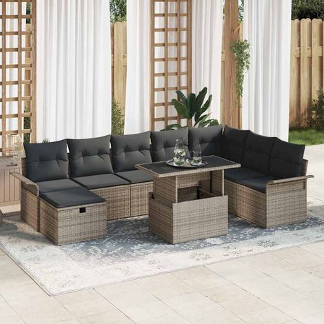 Teenpull – Gartensofa-set 9 Stk. Grau Poly-Rattan (1/5)