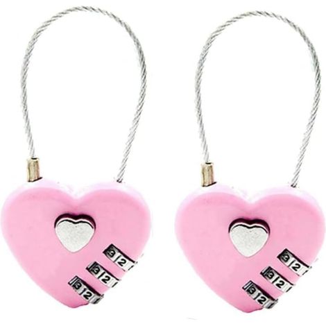 Lot de 2 cadenas à combinaison rose en forme de cœur à 3 chiffres pour casier d'école, casier de sport, clôture, boîte à outils, étui, cadenas à combinaison de rangement à moraillon (1/5)