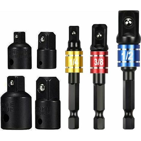 Adaptateur Douille 1/2 3/8 1/4 Forets Hexagonale Adaptateur Set Clé d'écrou Reducteur Socket Adaptor Converter Clés à Rochet Embouts (Black) (1/4)