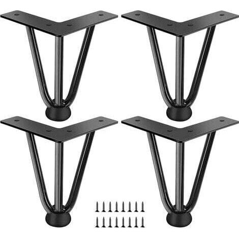 4 Stück Haarnadel Möbelfüße 15cm Tischbeine aus Metall mit Bodenschoner und Schrauben für Sofa Kommode Schrank Schwarz (1/5)