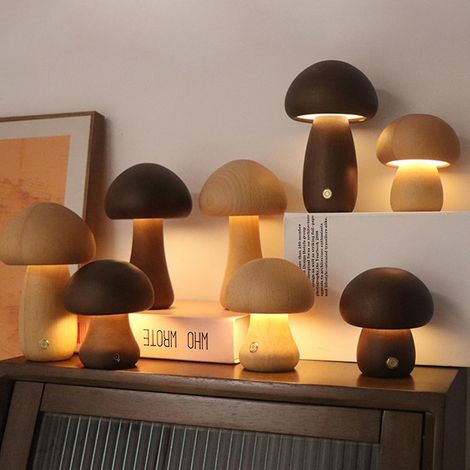 Lampe champignon en bois, lampe de chevet, mini veilleuse pour petits espaces - YUHAO (1/4)