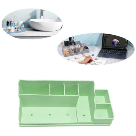 Plateau de rangement de bureau, grande capacité, dimensions 350 x 140 x 110 mm, design compact et durable, parfait pour la salle de bain et le bureau, vert (1/4)