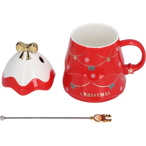 Grande Tasse Céramique de Noël 500ml avec Couvercle et Cuillère - Idée Cadeau Fêtes (1/5)