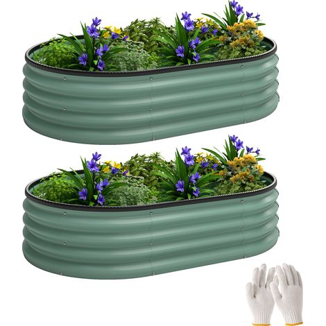 Set mit 2 Hochbeeten, 135 x 90 x 30 cm, verzinkter Stahlpflanzkasten mit Gummirand, grün