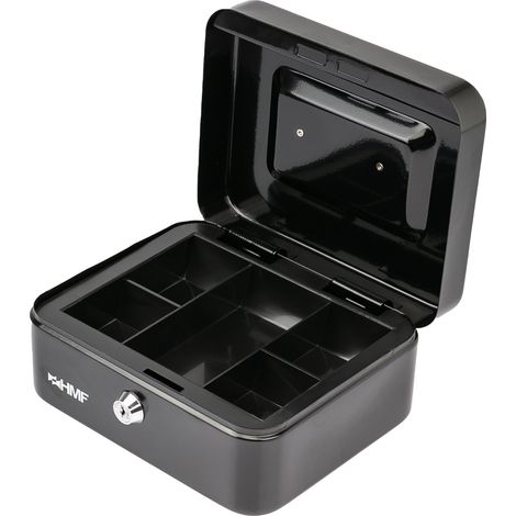 HMF Geldkassette abschließbar, Kasse mit Münzeinsatz, 5 Münzfächer, 20 x 16 x 9 cm, Schwarz (1/5)