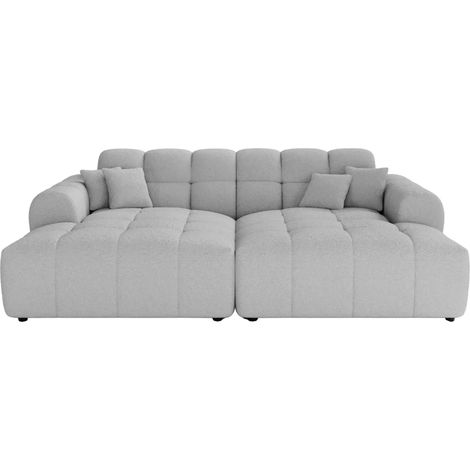 ALEXIA XL - Canapé droit tissu bouclette 4 places - Gris clair