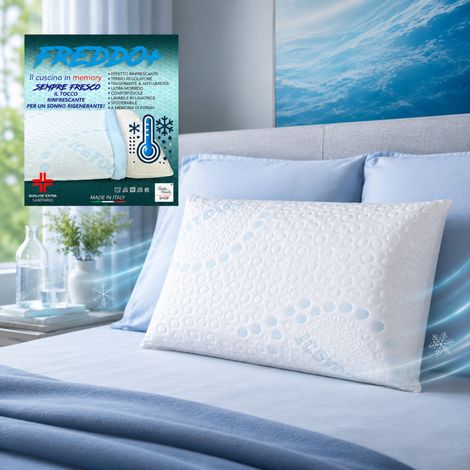 Cuscino Memory Foam FREDDO+ 75×45 cm – Effetto Ice-Touch Rinfrescante – Ergonomico Cervicale – Made in Italy, Sfoderabile