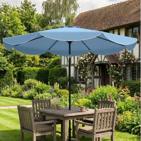 Sonnenschirm Ø265x235 cm blau Metall mit Volant, 3-facher Neigung und Kurbel (1/5)