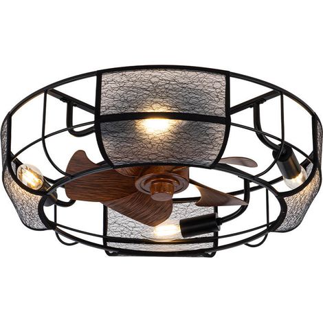 Ventilateur de plafond noir vintage avec LED intégrée, 6 vitesses, télécommande, mode été/hiver réversible, style industriel farmhouse pour chambre et salon (1/5)
