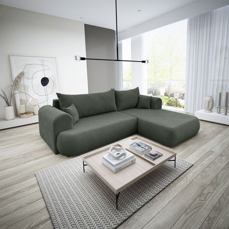 Ecksofa Schlafsofa ANIKE Stoff Now or Never Grüngrau Ottomane Rechts (1/5)