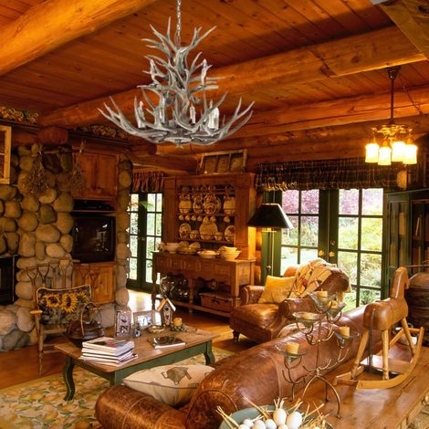 Ideal Lux Chalet - Lustre à 12 ampoules, brun clair, E14 (1/2)
