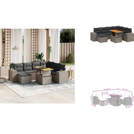 8-tlg. Garten-Sofagarnitur mit Kissen Grau Poly Rattan - Gartenmöbel Set - PE-Rattan Möbel - Outdoor Lounge - Gartenlounge - Terrassenmöbel (1/3)