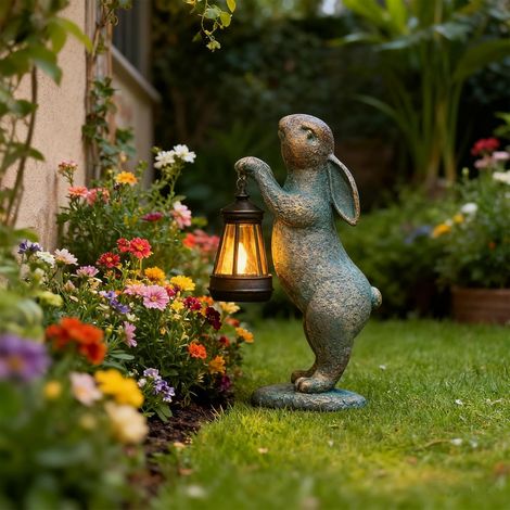 Solar Garden Rabbit LED Statue Waterproof Resin Outdoor Decoration Garden Sculpture with Solar Auto Lighting Ideal for Patio, Lawn, Deck, Outdoor Home Decoration (1/5)