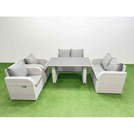 Fimous Outdoor PE Rattan Sofa Reclining Chair Set Patio Garden Furniture Sets with Cushions Light Grey 5 Pieces (1/4)