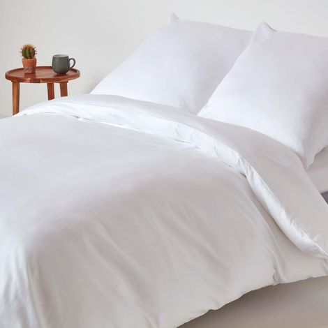HOMESCAPES Parure de lit Blanc 100% coton BIO 400 fils 155 x 220 cm (1/5)