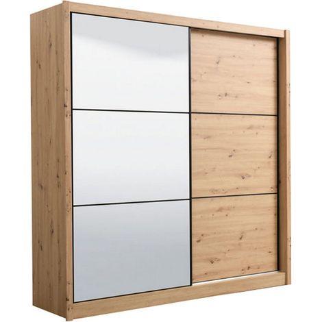 Armario grande Pelago, armario de dormitorio con barra, 5 estantes, apertura corredera, 213x216h cm, roble marrón con nudos
