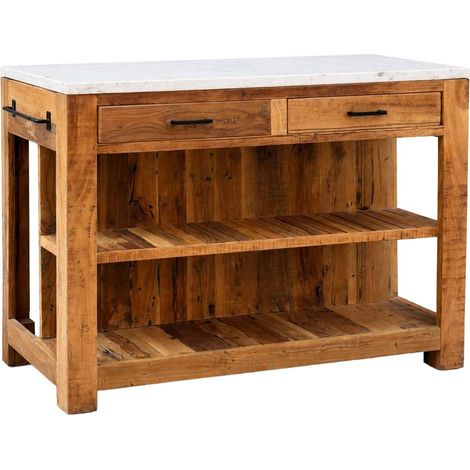 Ilot de cuisine en bois recyclé et en marbre Jeffrey (1/4)