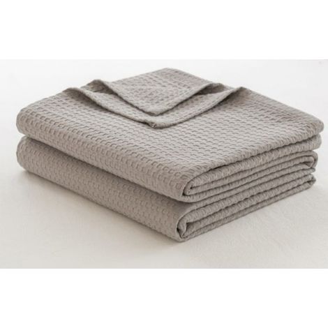 (150x200 cm) • Couverture légère en piqué gaufré • Coton • Couverture de canapé aérée et Polyvalente • Plaid en Coton (Gris Clair) (1/2)