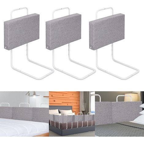 Wolketon 3x50cm Barrières de Lit Bébé, 150cm Barriere de Securite Enfant Lit, Réglable En Hauteur, armature de lit pour les tout-petits,Gris 28cm