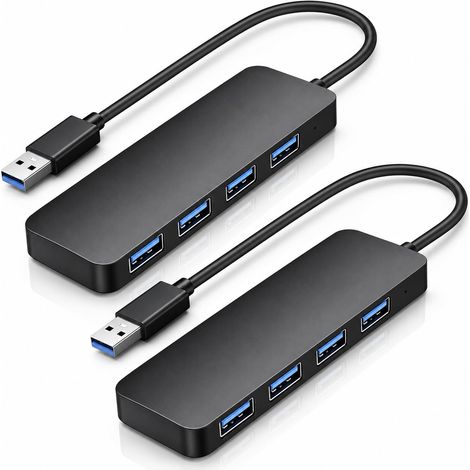 2PCS Hub USB 3.0, Multiprise USB, Adaptateur à 4 Ports avec Transfert Rapide 5Gbps, Répartiteur Compact pour PC Portable, Ordinateur de Bureau, Clavier, Souris et Disque Dur, Extension Noire (1/5)