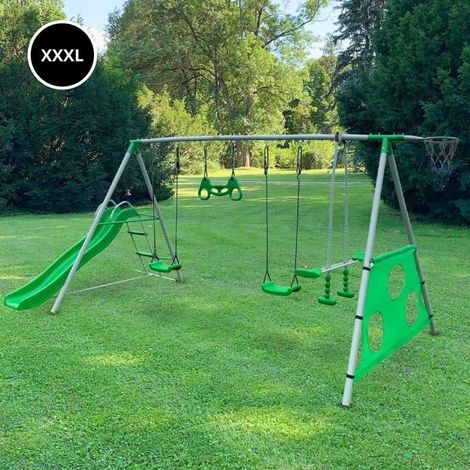 Área de juegos XXXL - 2 columpios - Tobogán - Trapecio - Baloncesto - Fútbol