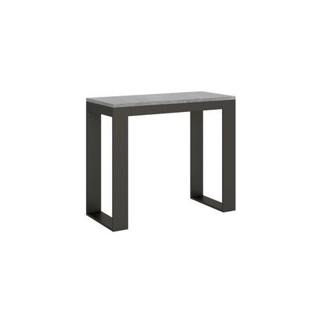 Console extensible gris béton et acier anthracite 40 à 196cm Kinole-Support 2 pieds-3 rallonges fines (1/5)