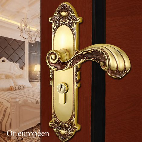 Serrure à poignée en cuivre pur pour porte intérieure en bois, style européen antique, chambre ou villa, 1,2 kg – Livraison gratuite (1/5)