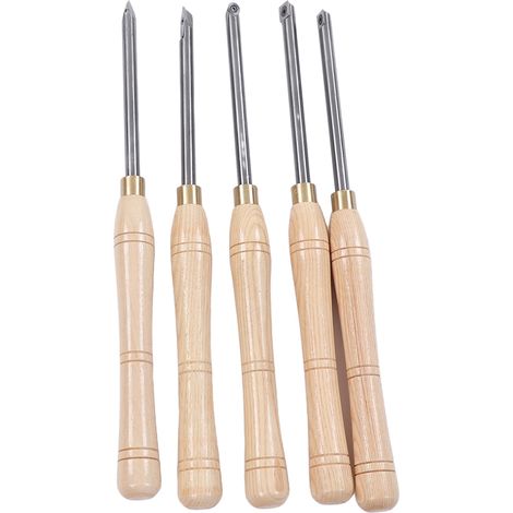 Set aus 5 Drechselwerkzeugen, Hartmetallmeißeln, großen Holzgriffen, für Holzbearbeitung und Tischlerei (1/5)