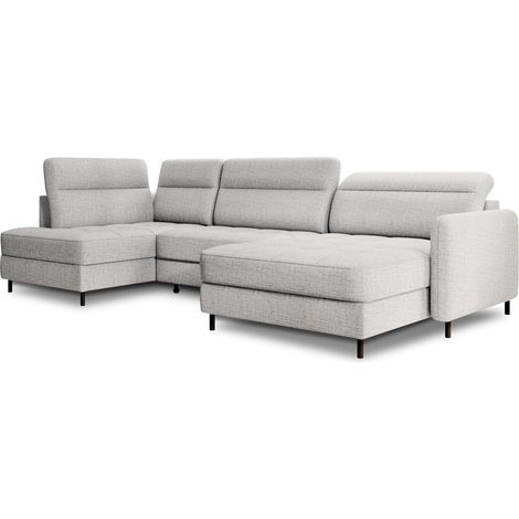 Canapé panoramique convertible BENTO en tissu avec coffre de rangement angle droit-Gris perle-angle droit (1/5)