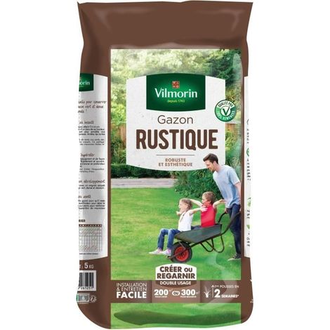 VILMORIN Rasensamen - Rustikal Sack 5KG - Dauerhaft, dicht, robust und ästhetisch
