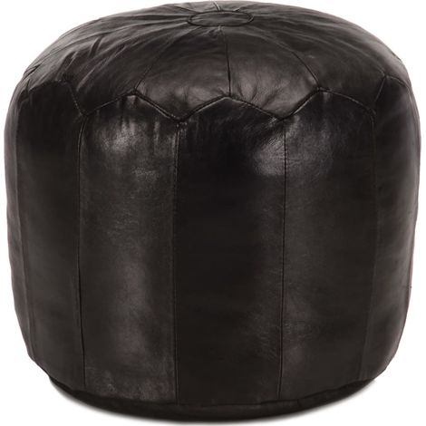 Pouf 40 x 35 cm Noir Cuir véritable de chèvre (1/4)