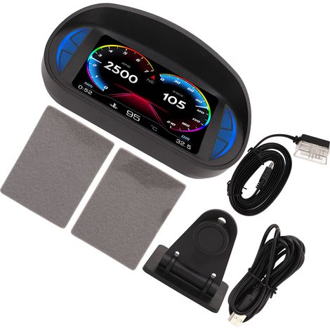 Auto-HUD-Display OBD2-GPS-Modus mit Neigungsmesser, Kompass, Geschwindigkeits- und Drehzahlwarnfunktion, universell für Autos (1/5)