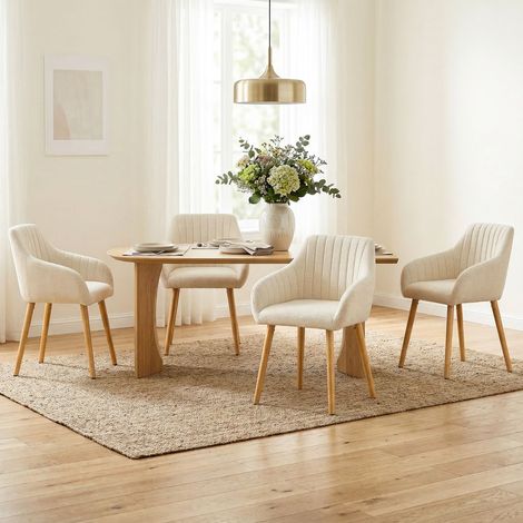 Goeurvant Sillas de comedor minimalistas con soporte lumbar cómodo, reposabrazos ergonómicos y patas de madera resistentes - Juego de 4 – Blanco - Chenilla