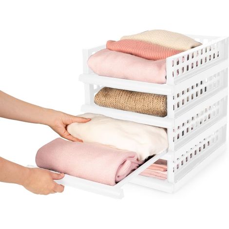 Compactor SLIDER Organizer Armadio con Cassettino Estraibile, Set da 4 Scaffali Modulabili Regolabili in Plastica BPA Free per Vestiti, Armadi, Bagno, Bianco, Taglia Midi (34 x 45 x 11,5 cm) (1/5)